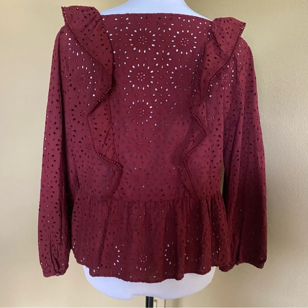 Like New Madewell Burgundy Broderie Anglaise Cotton Top
